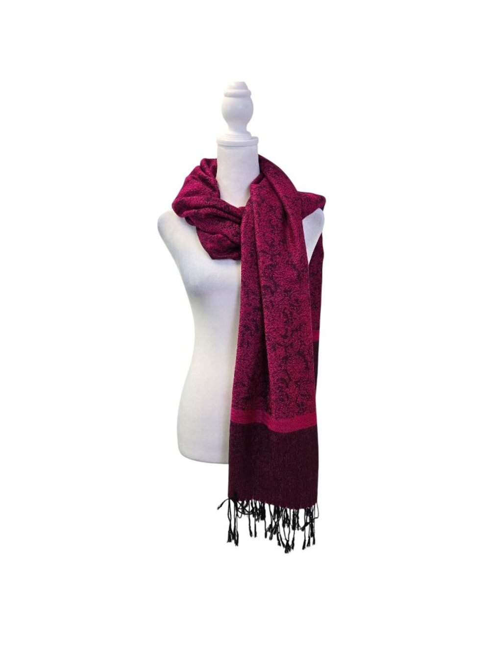 Pashmina 100% Pashmina Paisley Print Fringe Trim Wrap Scarf
